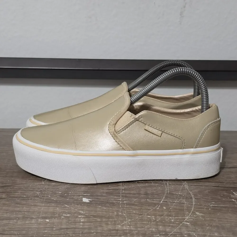Vans Asher Platform Women's Slip-On Shoes Skeaners Size 7 Metallic Gold